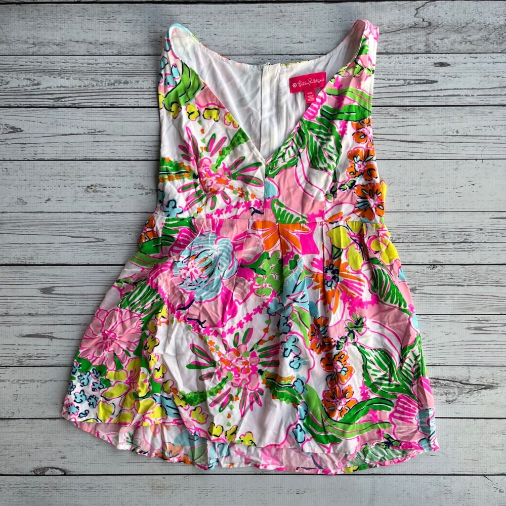 Lilly Pulitzer Floral Babydoll top Womens Medium‎ Resortwear Tropical Coastal